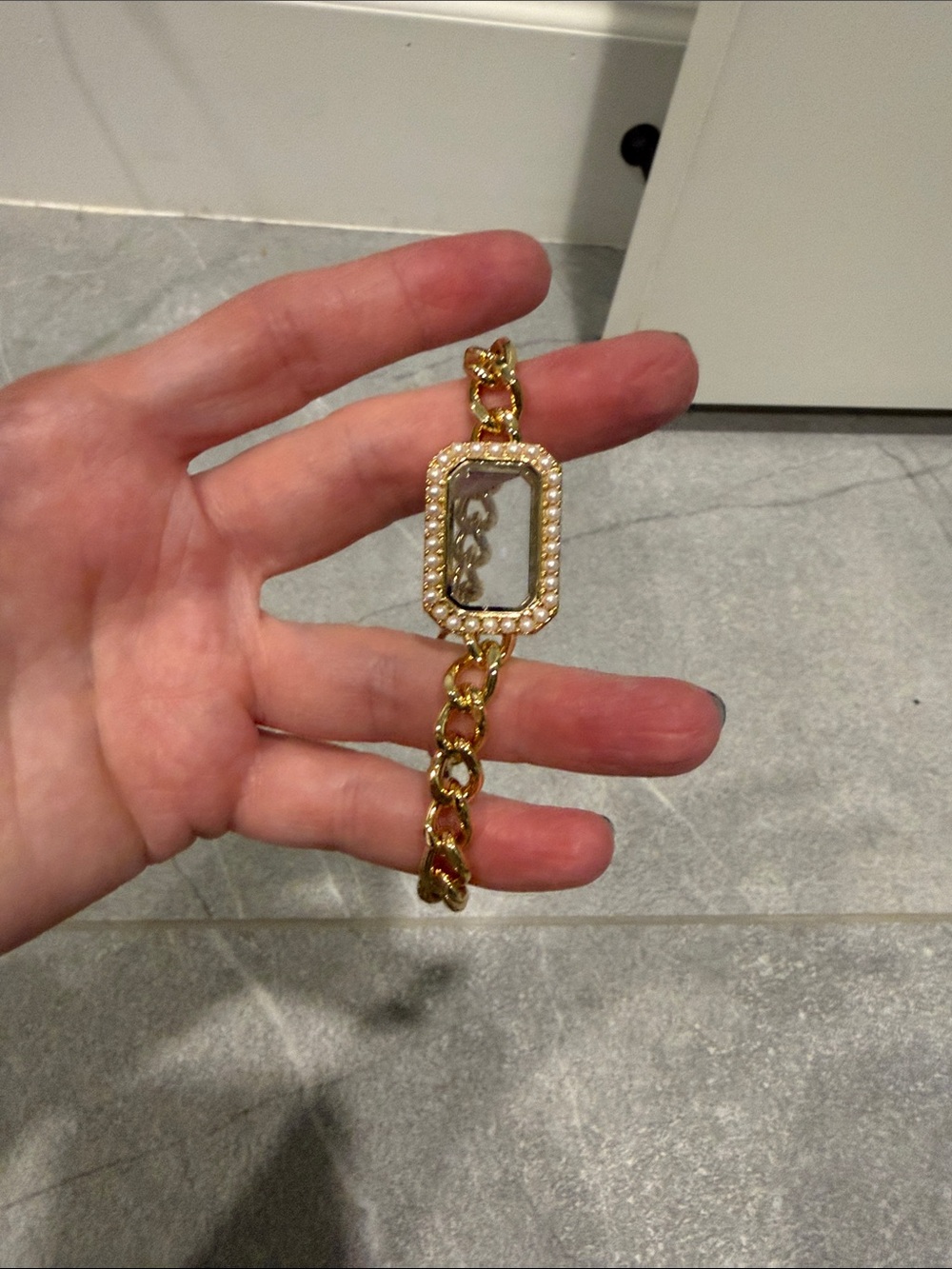 Origami Owl Gold-Tone Chain Bracelet with Crystal Frame